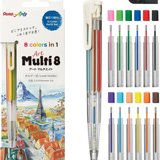 Pentel Multi 8 – Portemine multicolore 2.0 mm - avec recharges ou sans recharge